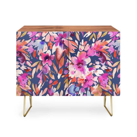 Ninola Design Natural Haze Painterly Tropical Flowers III Credenza