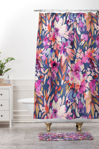 Ninola Design Natural Haze Painterly Tropical Flowers III Shower Curtain And Mat