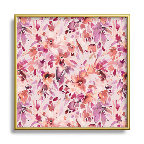 Ninola Design Natural Haze Painterly Tropical Flowers Square Metal Framed Art Print