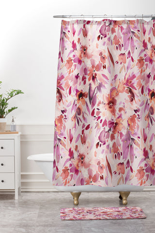 Ninola Design Natural Haze Painterly Tropical Flowers Shower Curtain And Mat
