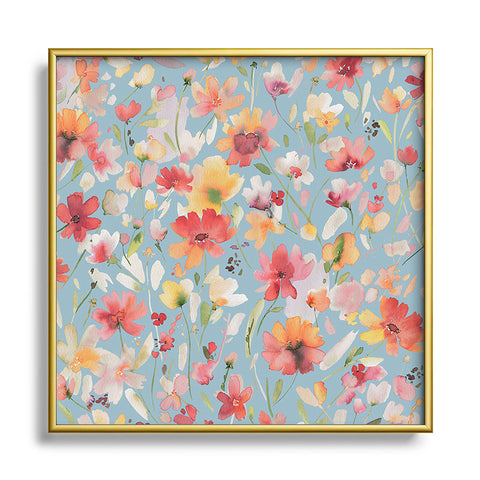 Ninola Design Natural Haze Spring Cosmos Wildflowers II Square Metal Framed Art Print