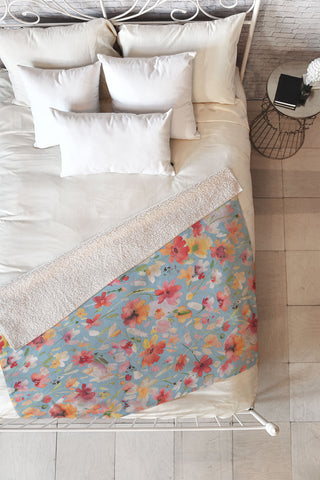 Ninola Design Natural Haze Spring Cosmos Wildflowers II Fleece Throw Blanket