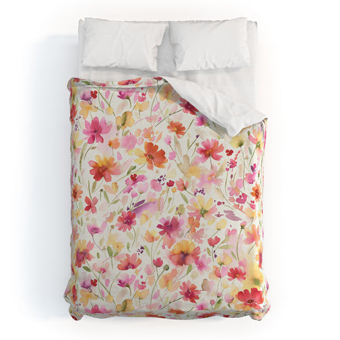 Ninola Design Natural Haze Spring Cosmos Wildflowers III Duvet Cover