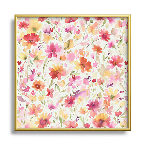 Ninola Design Natural Haze Spring Cosmos Wildflowers III Square Metal Framed Art Print