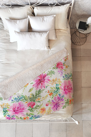 Ninola Design Natural Haze Spring Dahlias Floral Fleece Throw Blanket