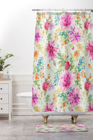 Ninola Design Natural Haze Spring Dahlias Floral Shower Curtain And Mat