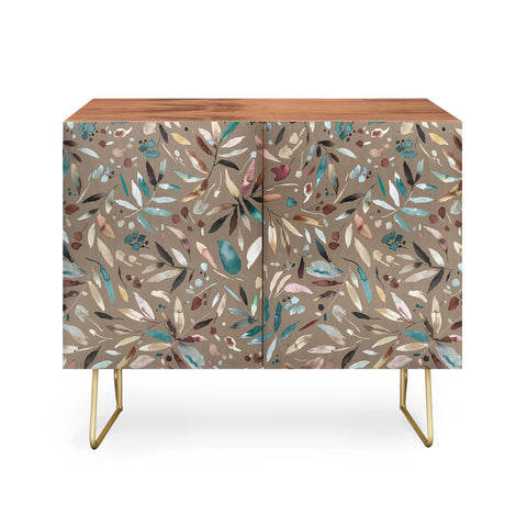 Ninola Design Nature Botanical Leaves Fall Brown Credenza