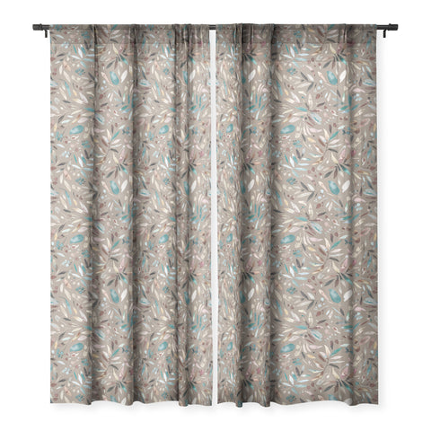 Ninola Design Nature Botanical Leaves Fall Brown Sheer Window Curtain