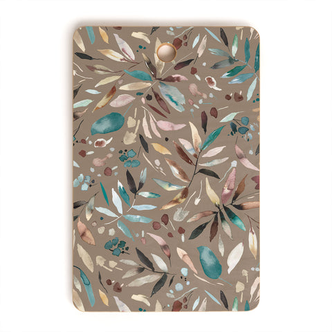 Ninola Design Nature Botanical Leaves Fall Brown Cutting Board Rectangle