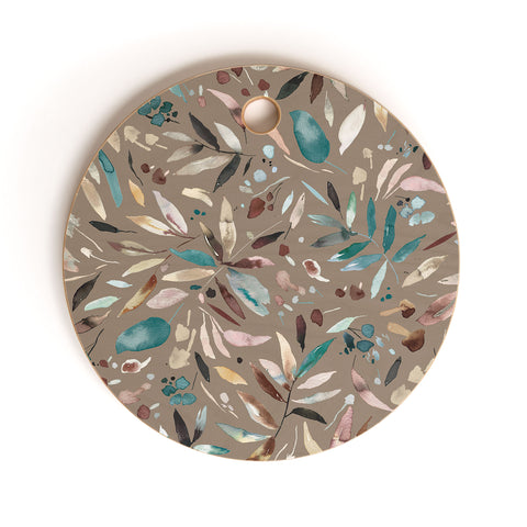 Ninola Design Nature Botanical Leaves Fall Brown Cutting Board Round