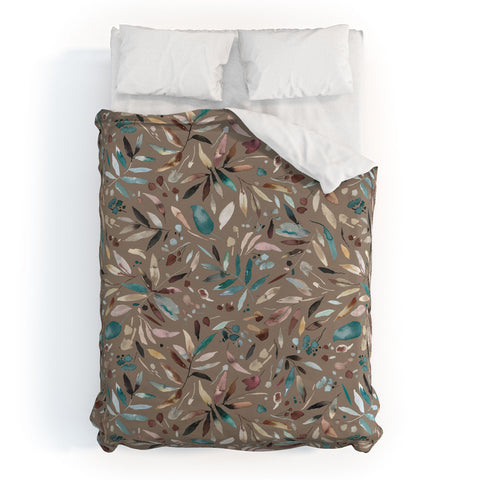 Ninola Design Nature Botanical Leaves Fall Brown Duvet Cover