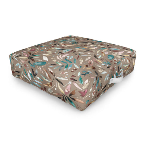Ninola Design Nature Botanical Leaves Fall Brown Outdoor Floor Cushion