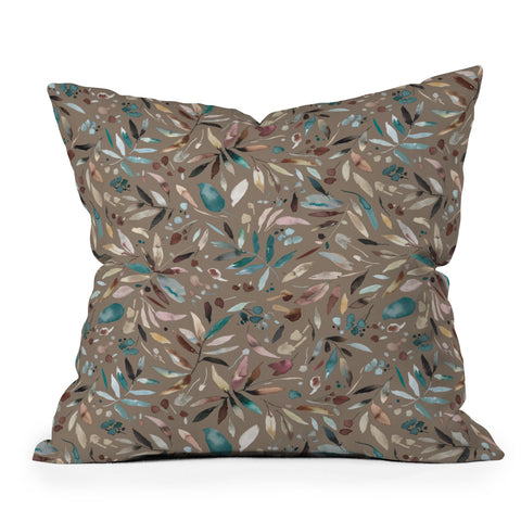 Ninola Design Nature Botanical Leaves Fall Brown Outdoor Throw Pillow