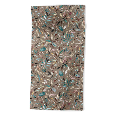 Ninola Design Nature Botanical Leaves Fall Brown Beach Towel