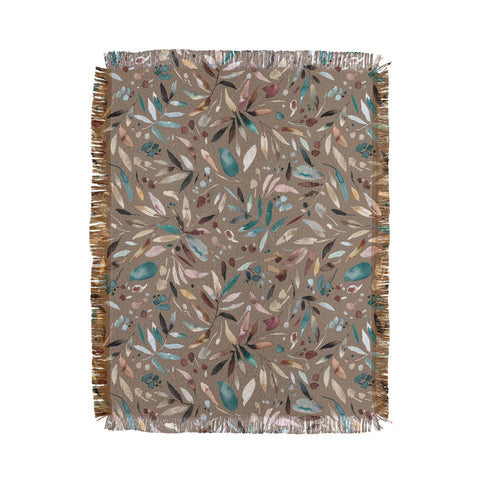 Ninola Design Nature Botanical Leaves Fall Brown Throw Blanket