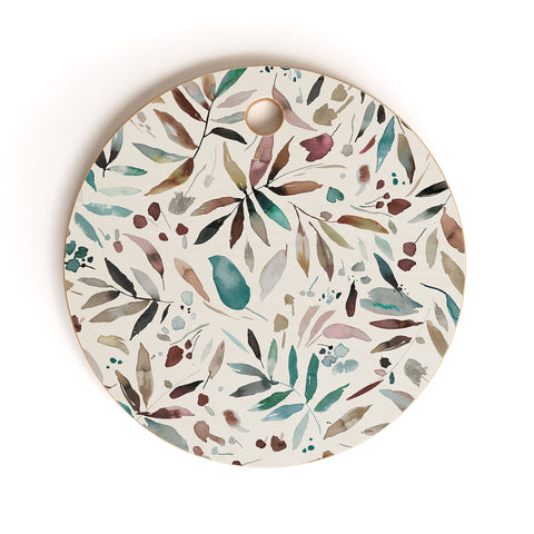 Ninola Design Nature Botanical Leaves Fall Cutting Board Round
