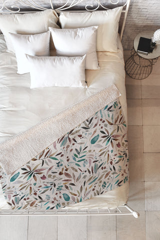 Ninola Design Nature Botanical Leaves Fall Fleece Throw Blanket