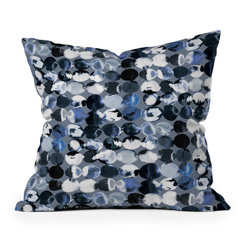 Ninola Design Navy Gray Ink Dots Outdoor Throw Pillow