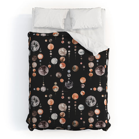 Ninola Design Orange Astronomy Dark Moons Duvet Cover