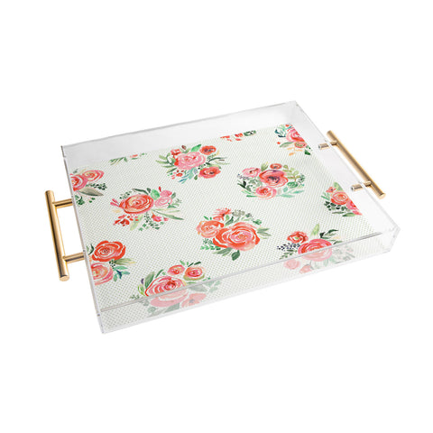 Ninola Design Orange sweet roses bouquet watercolor Acrylic Tray
