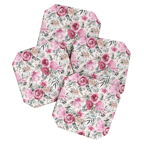 Ninola Design Pastel peony rose bouquet Pink Coaster Set