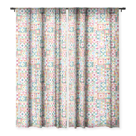 Ninola Design Patchwork Checker Joy of together Sheer Window Curtain