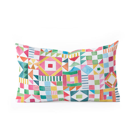 Ninola Design Patchwork Checker Joy of together Oblong Throw Pillow