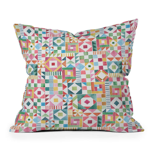 Ninola Design Patchwork Checker Joy of together Outdoor Throw Pillow