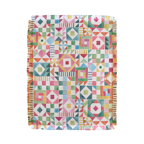 Ninola Design Patchwork Checker Joy of together Throw Blanket