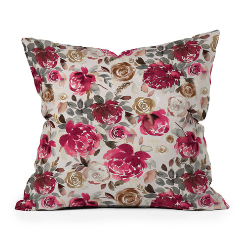 Ninola Design Peonies Roses Holiday flo Outdoor Throw Pillow