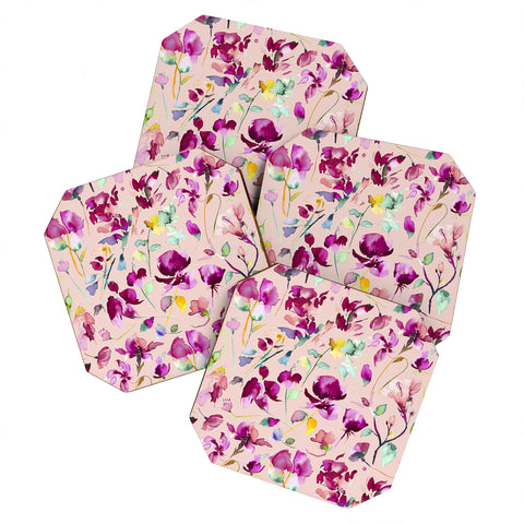 Ninola Design Pink botanical watercolor Coaster Set