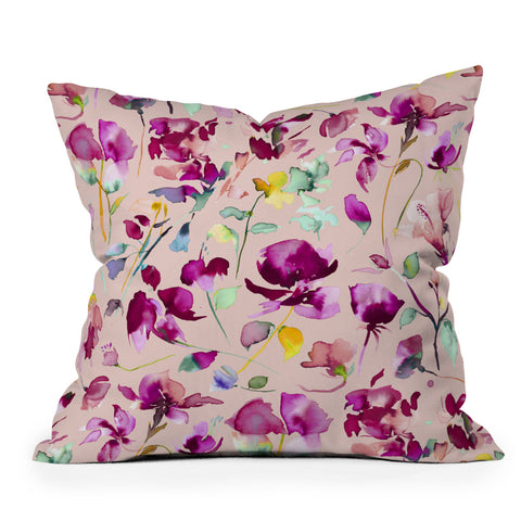 Ninola Design Pink botanical watercolor Outdoor Throw Pillow