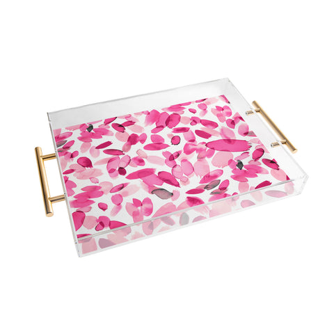 Ninola Design Pink flower petals abstract stains Acrylic Tray