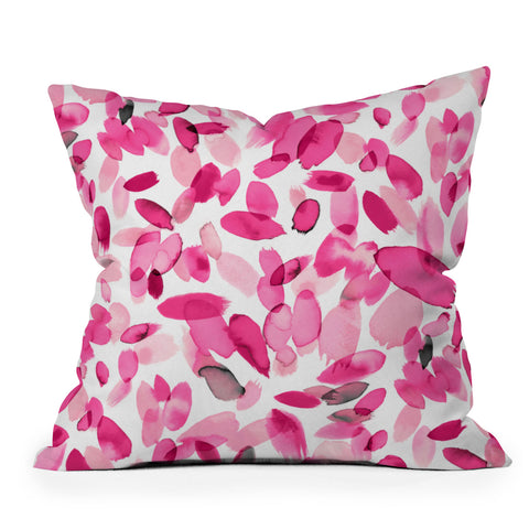 Ninola Design Pink flower petals abstract stains Outdoor Throw Pillow