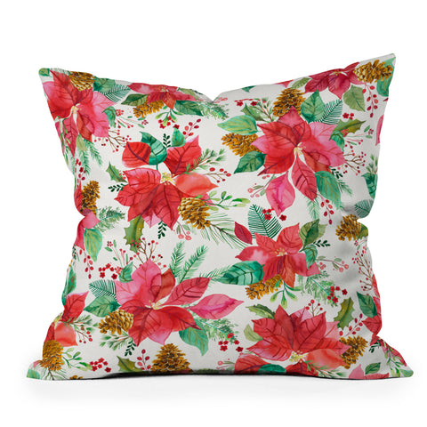 Ninola Design Poinsettia holiday flowers Outdoor Throw Pillow