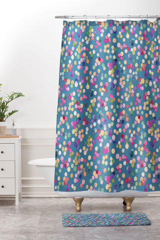 Ninola Design Polka Dots Happy Blue Shower Curtain And Mat