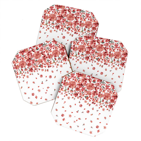 Ninola Design Prairie flowers countryside Red Coaster Set