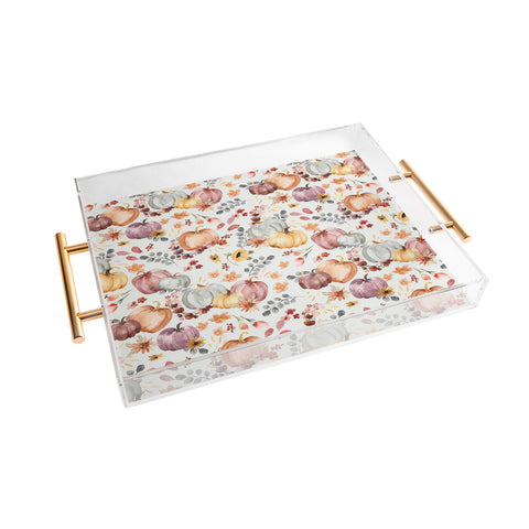Ninola Design Pumpkins Fall Floral Ecru Acrylic Tray