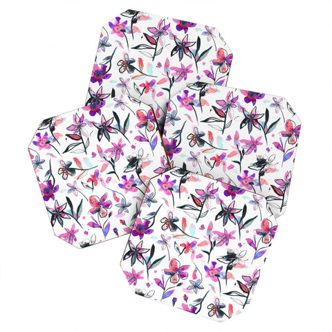 Ninola Design Purple Ink Flowers Coaster Set
