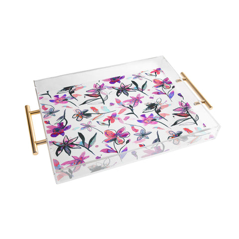 Ninola Design Purple Ink Flowers Acrylic Tray