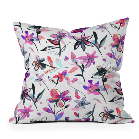 Ninola Design Purple Ink Flowers Outdoor Throw Pillow