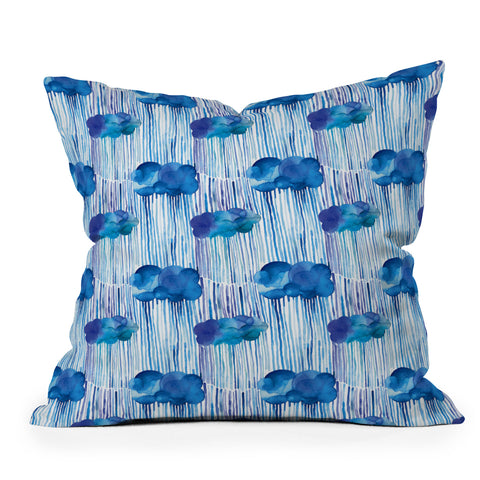 Ninola Design Rain Blue Clouds Outdoor Throw Pillow