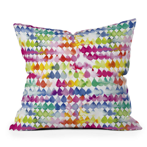Ninola Design Rainbow Raindrops Colorful Outdoor Throw Pillow