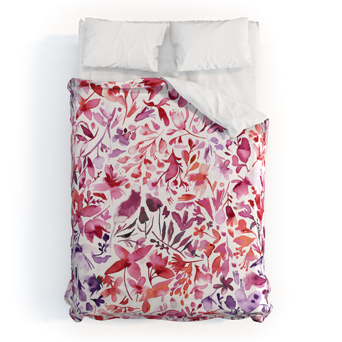 Ninola Design Red flowers and plants ivy Duvet Cover