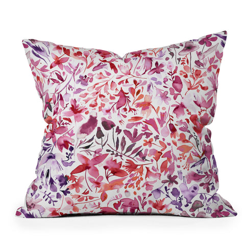 Ninola Design Red flowers and plants ivy Outdoor Throw Pillow