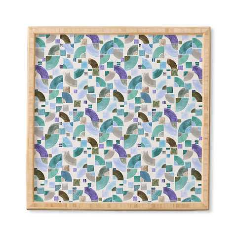 Ninola Design Retro Fusion Geometry Blue Framed Wall Art