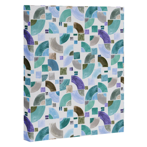 Ninola Design Retro Fusion Geometry Blue Art Canvas