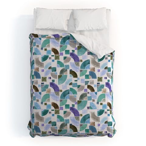Ninola Design Retro Fusion Geometry Blue Comforter