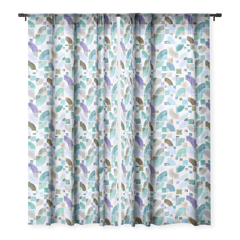 Ninola Design Retro Fusion Geometry Blue Sheer Window Curtain