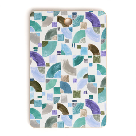 Ninola Design Retro Fusion Geometry Blue Cutting Board Rectangle